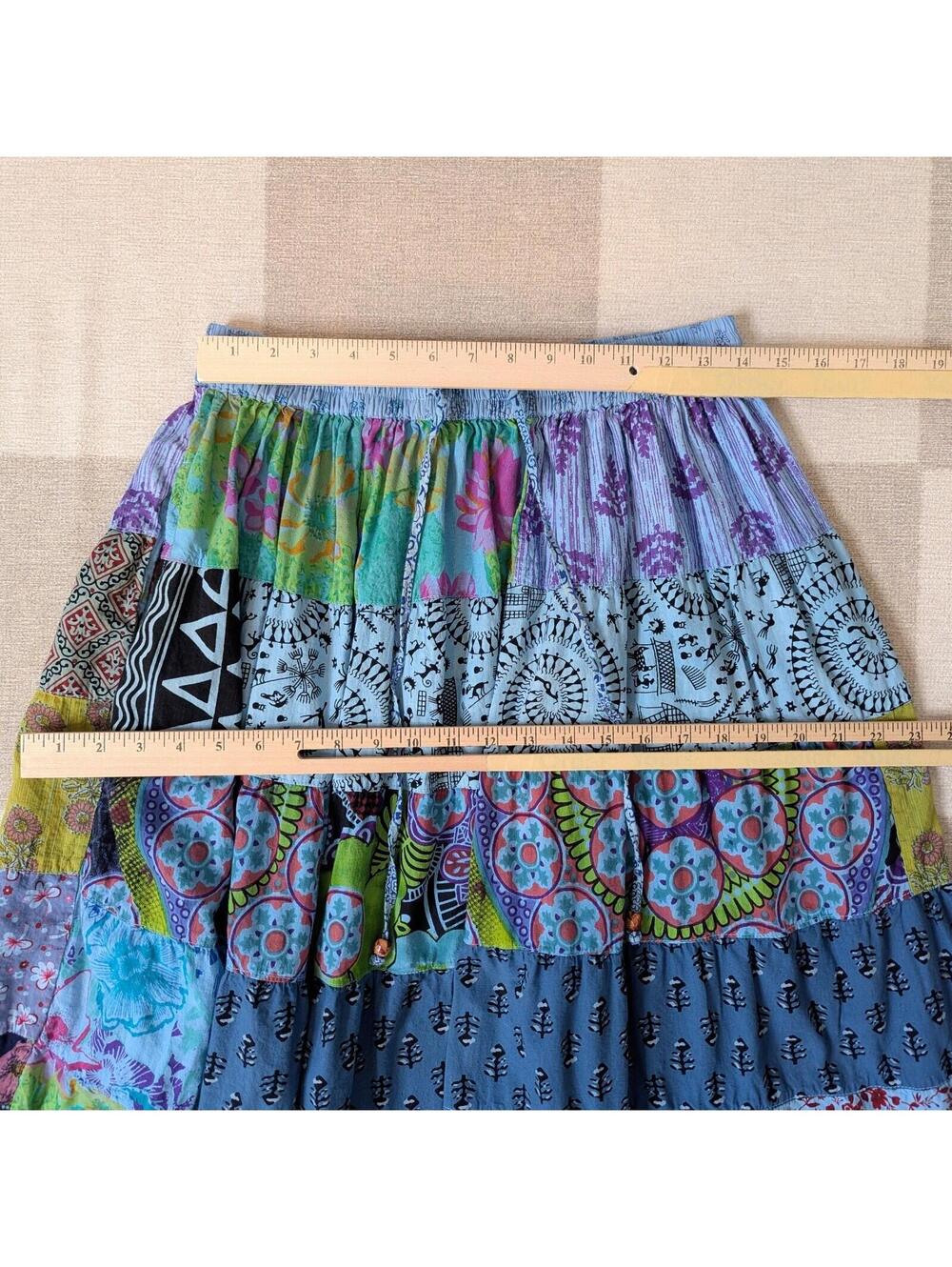 Gypsy Rose boho 100% cotton patchwork tiered flare midi skirt - Picture 5 of 7